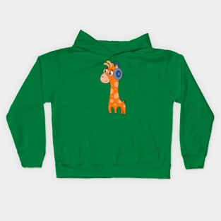 A little giraffe wearing headphones Kids Hoodie